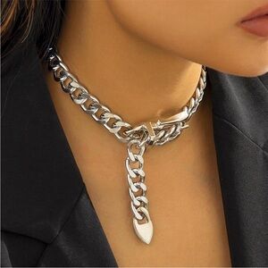 NEW Chunky Y2K Buckle Choker Necklace~ Silver